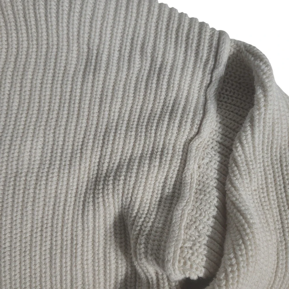 American Eagle Womens Medium Cream‎ Ribbed Knit Crewneck Sweater Drop Shoulder
